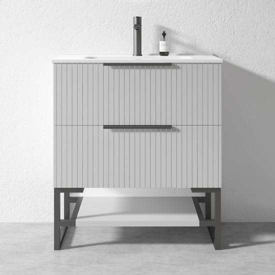 3D-2H 750x450x850mm Grey Floor Standing Plywood Vanity with Stainless Black Frame Leg And Shelf